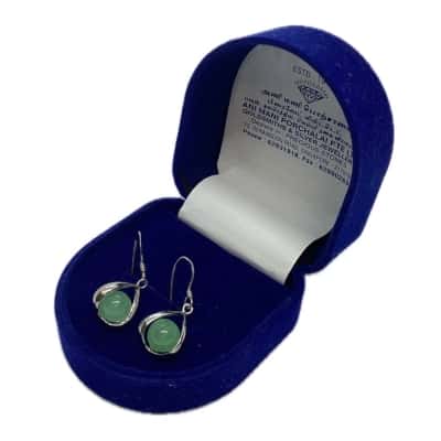  Womens Earrings Green Gemstone  / Sterling Silver 