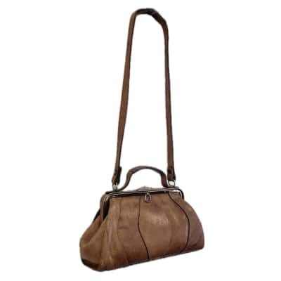  Vintage Paragini Womens Handbag Brown Leather Metal Clasp