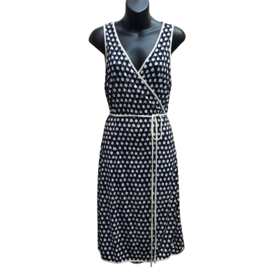Leona by LEONA EDMISTON Dark Navy Blue & White Cherry Print Pattern Sleeveless Wrap Dress in Size 2 