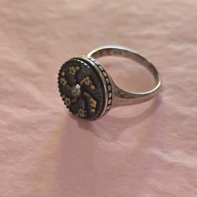  Womens Vintage Button Ring- Granat Turnov silver 925