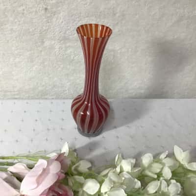 Decorative Red & White Striped Glass Vase
