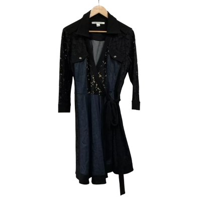 Diane Von Furstenberg Womens Size 12 Wrap Dress Black/ Navy Blue