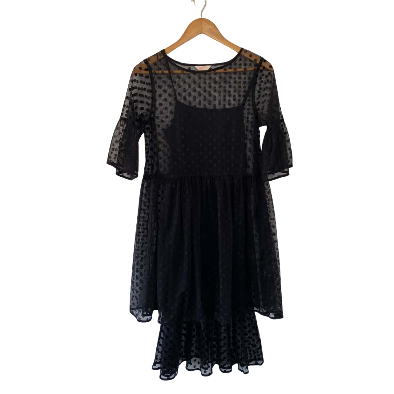 Gorman Black Mesh Polka Dot Short Sleeve Mini Dress Size 8 (s)