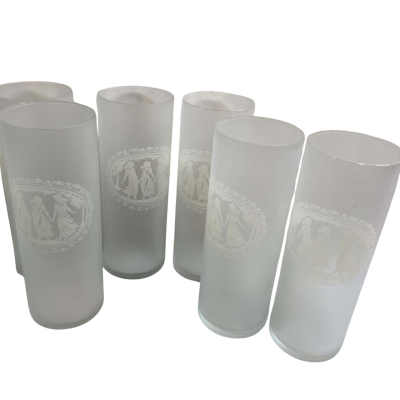 6 Vintage Libbey Frosted Fairy Nymph Glasses 18 cm high
