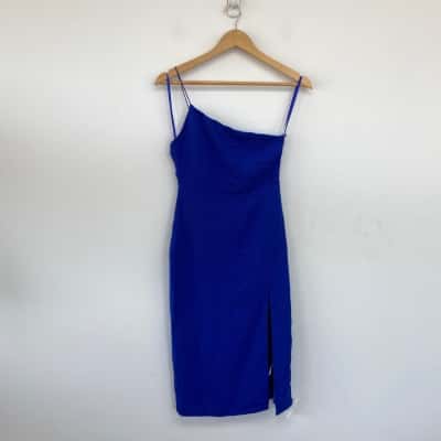 BWLDR Cobalt Blue One Shoulder Isabel Midi Dress Size 8 