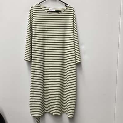  IRIS MAXI Womens  Size 14 Long Sleeve Dress Green / Striped / White 