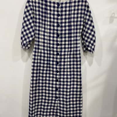 Gorman Womens  Size S 3/4 Sleeve Dress  Checked / Navy Blue / Off White 