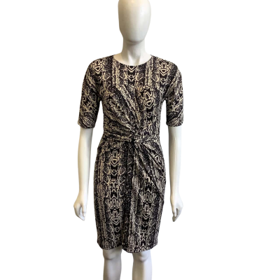 Country Road Women's Size S Short Sleeved Midi Dress Black & Off White Snake Skin Print 