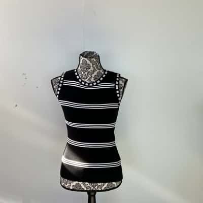 Veronica Maine Women's Size M Tank Top Black and White Striped