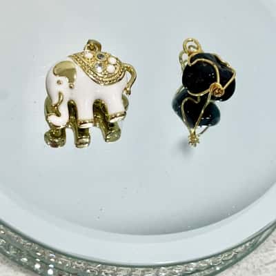 Gold enamel Elephant Pendant & Wire Gemstone Design Pendant 