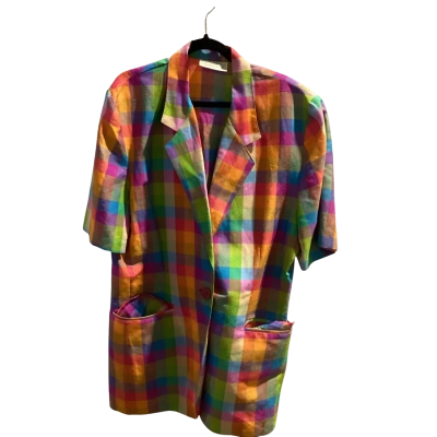 NOWT Katies Womens Size 8 Retro Checked / Multicoloured Short Sleeve Blazer with Shoulder Pads