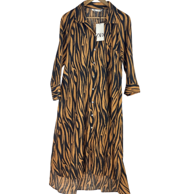 Zara - Animal Print Midi Shirt Dress (Size L)