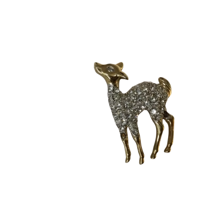  Vintage Gold Tone Pave Baby Deer Brooch