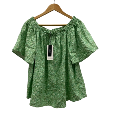 Betty Basics Women's Size 20 Short Sleeve Linen Blend Top Green / Off White RRP$65