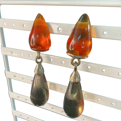 Dinosaur Designs Womens Resin and Brass clip on Earrings Brown / Burnt Orange 