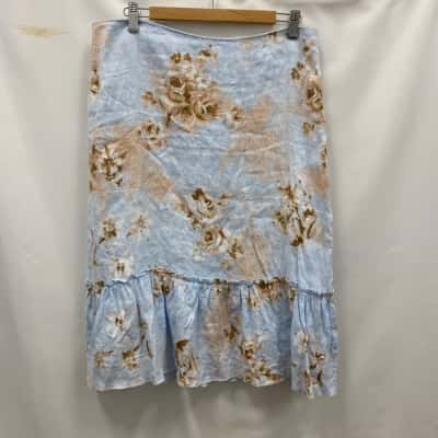 Kookai Women's Linen Skirt Size 42 Light Blue / Floral 