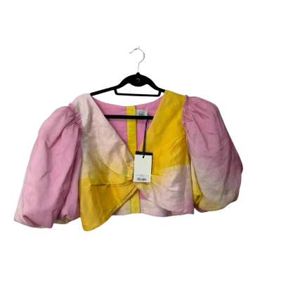 BNWT AJE  Size 16 3/4 puff Sleeve Shirt Pink  / Yellow linen Rrp$325
