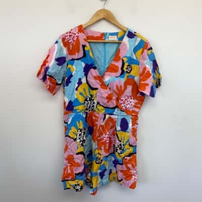 Gorman Colourful Floral Pattern Short Sleeve Playsuit  Size 14 