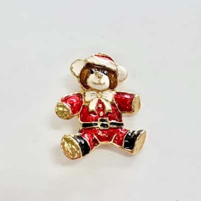 X-Mas Teddy Brooch Brown / Cream / Gold / Red 