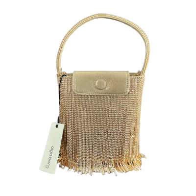 Olga Berg Billie Crystal Fringe Evening Bag - Champagne Gold BNWT