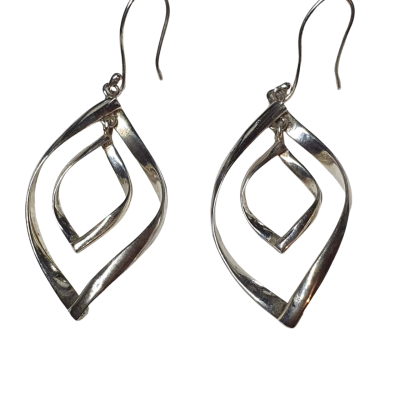  Womens Double Twisted Dangle Earrings Silver 925
