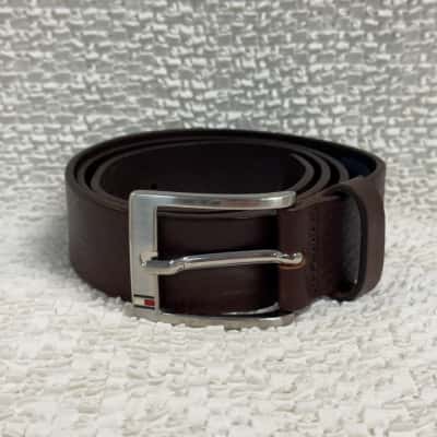 Tommy Hilfiger Brown Leather and Silver Clasp Belt (Size 34)