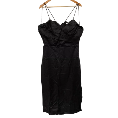 AERE Black Linen Pleat Front Cut Out Midi Dress Size 18