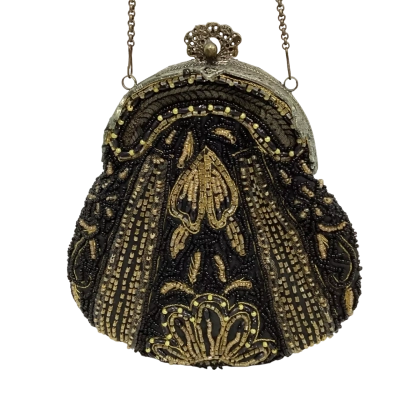  Hand Embroidered in India Evening Bag Black  / Gold 