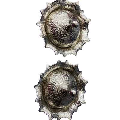 Turkish embossed silver metal sweet dishes. X2 10cm Disn.