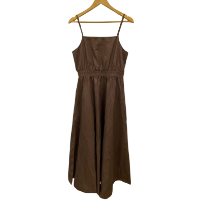 VRG GRL Women's 100% Cotton Dress With One Side Slit Size 12 Midi Dress Brown 