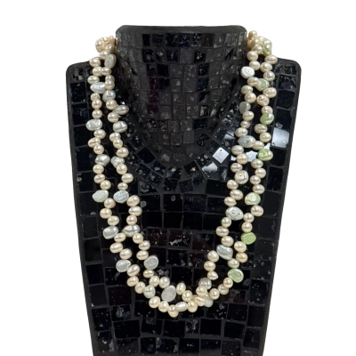 Vintage Sterling Silver (925) & Genuine Asymmetric Freshwater Pearl Necklace (83 grams)