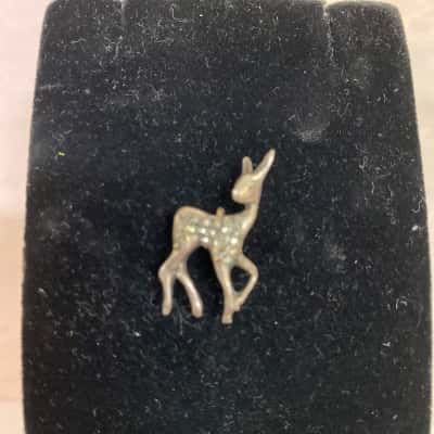  Vintage Silver Tone Marcasite Deer Pin Brooch 