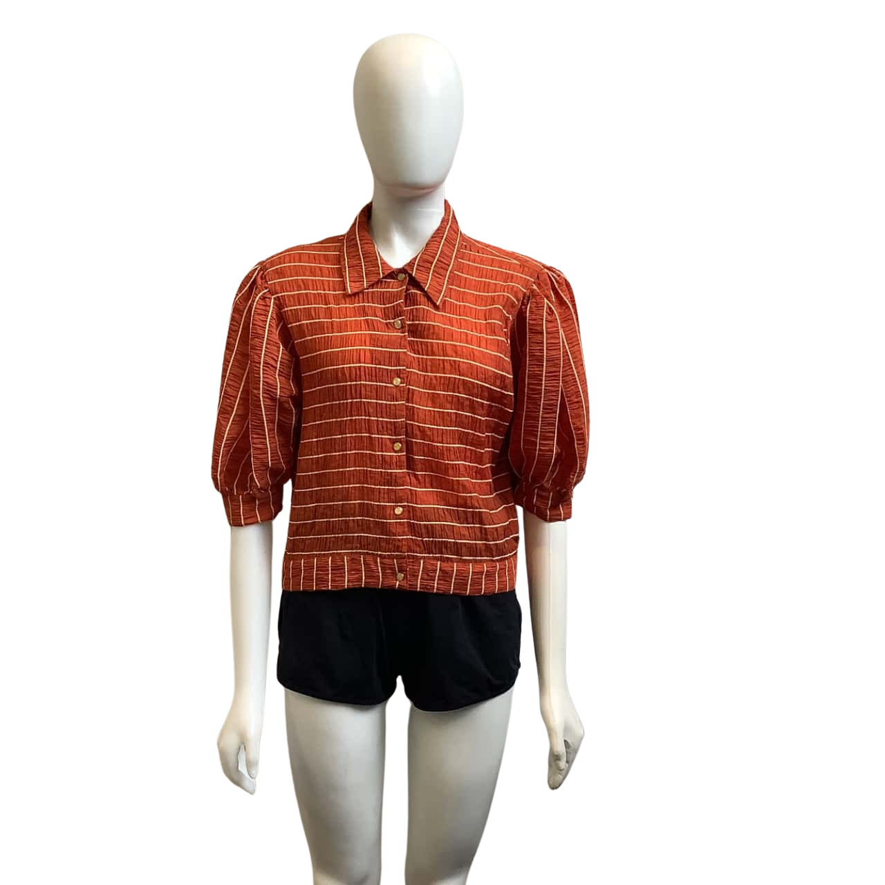 SCOTCH & SODA Womens Light Blue Embroidered Side Vents Button Striped Short Sleeve Crew Neck Top main image 1
