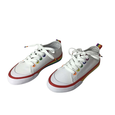 Volley Womens Size 7 White / Rainbow Trim Lace up Sneakers (new)