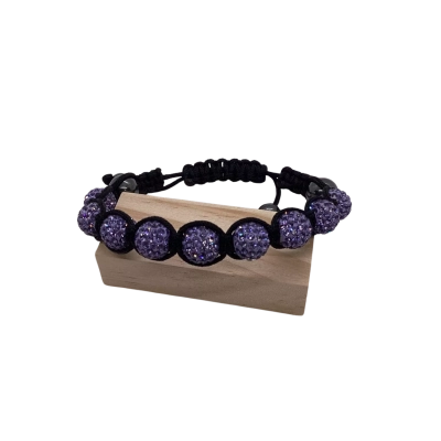 Purple Crystal Shamballa Style Bracelet with adjustable cord