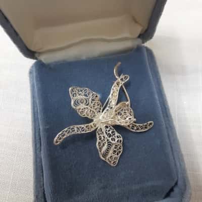 Vintage Silver 925 Filigree Orchid Brooch
