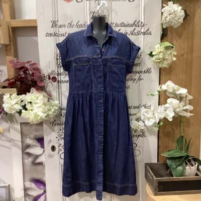 MAYE BRAND! NWOT! BUTTON UP BABYDOLL DENIM SHIRT DRESS! Womens  Size S Babydoll Dress / Denim Dress / Midi Dress / Shirt Dress Navy Blue 