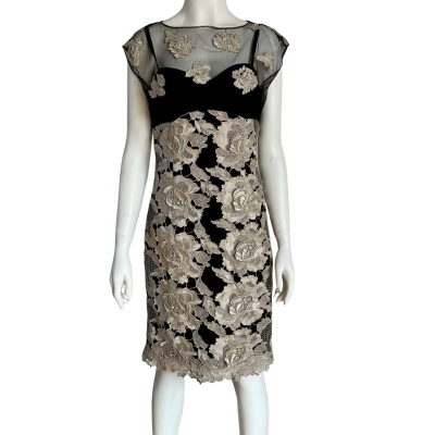 George Gross Size 8 Black and Silver Lace Cocktail Dress