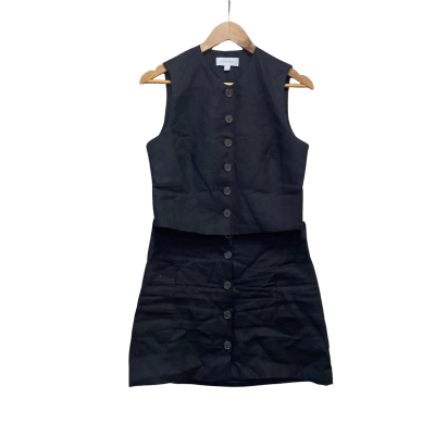 Witchery Womens Linen Top and Skirt Set Size 10 Black  