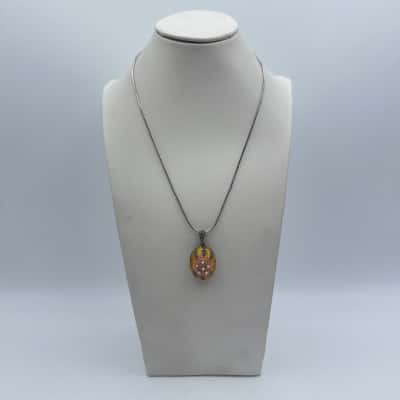  MW NZ 925 Orange & Yellow Enamel,Marcasite with Stones Pendant Necklace 