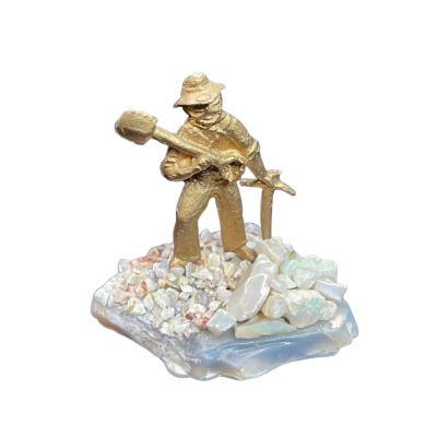 4.5cm Tall Gold Look Miner standing on Opal Ground
