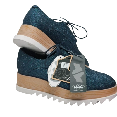 UGG Sparkly Navy Blue Lace-Up Platform Wedge Shoes New With Tags Size USA 7 EU38