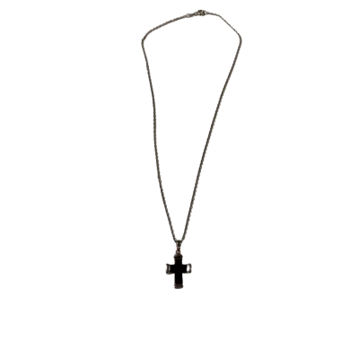 Black+ Stainless Steel across On Silver Chain 5.9g 