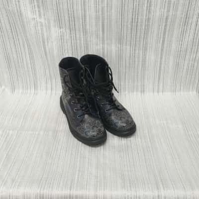 RAAD Shops /Celestial Sun & Moon /Black & Gold /Vegan Leather /Combat Boots /Size EU 40 