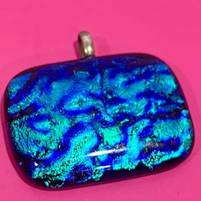 Boho Dichroic Cobalt Blue/Aqua Pendant 