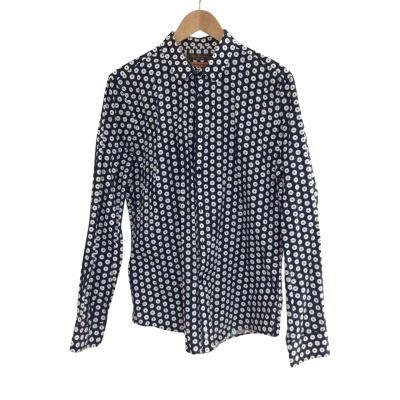 Ben Sherman Mens  Size L Long Sleeve Shirt Navy Blue / Pattern / White 
