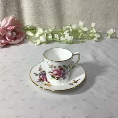 Royal Crown Derby Floral Pattern "Derby Posies" Fine Bone China Demitasse Cup & Saucer