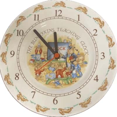 Royal Doulton: Bunnykins Christening Plate + Bunnykins Teaching Clock