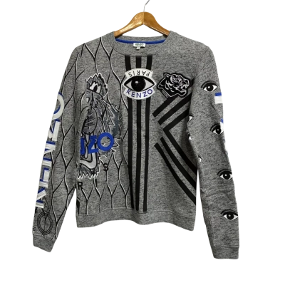 Kenzo Men’s Size M Grey Embroidered Logo Jumper
