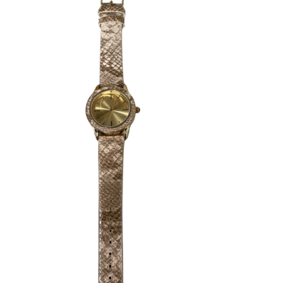  Stainless steel Gold toned Watch with Embossed Leather 